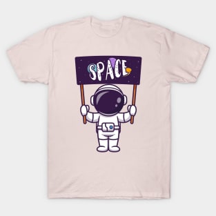 Cute Astronaut Holding Space Board Cartoon T-Shirt